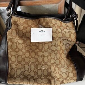 Coach Tan and Brown Signature Shoulder Bag